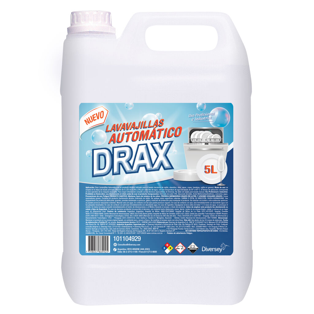 DRAX LAVAVAJILLAS AUTOMATICO 4x5L - LÍQUIDO PARA LAVADO MECÁNICO DE VAJILLA